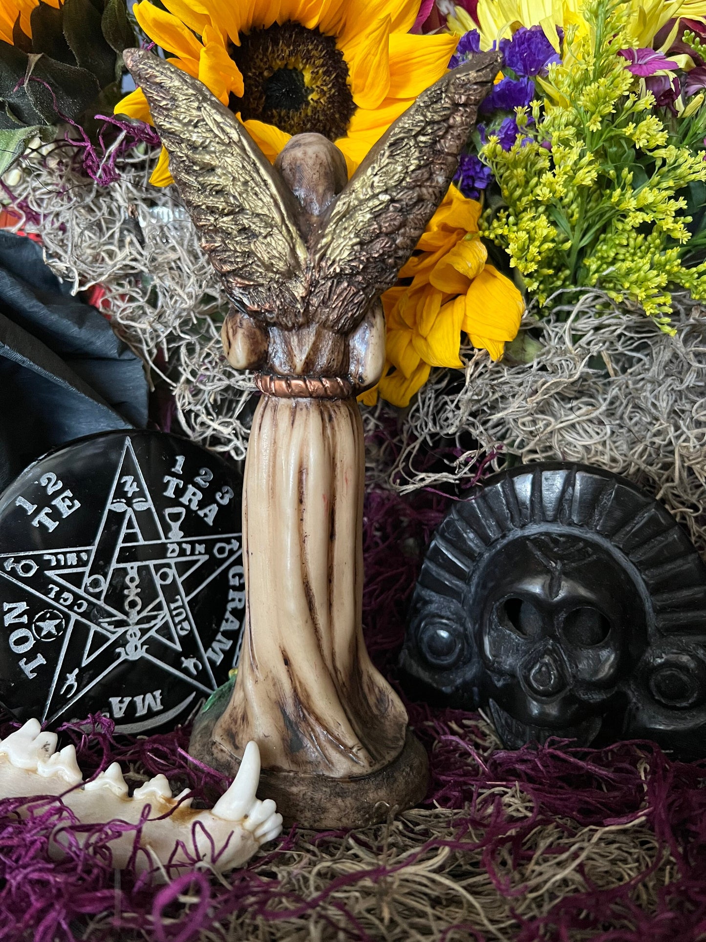 Santa Muerte Bone with Copper Wings Statue + Hueso + Baptized + Fixed + Made in Mexico