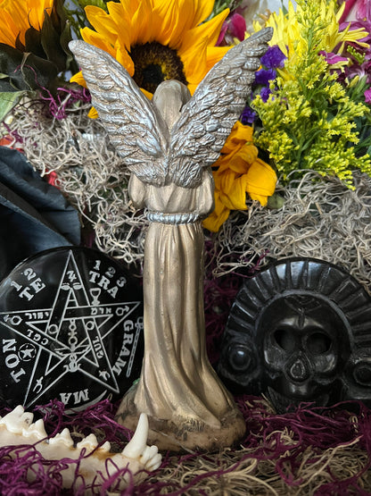 Santa Muerte Dorada + Gold + with Silver Wings Statue + Baptized + Fixed + Made in Mexico