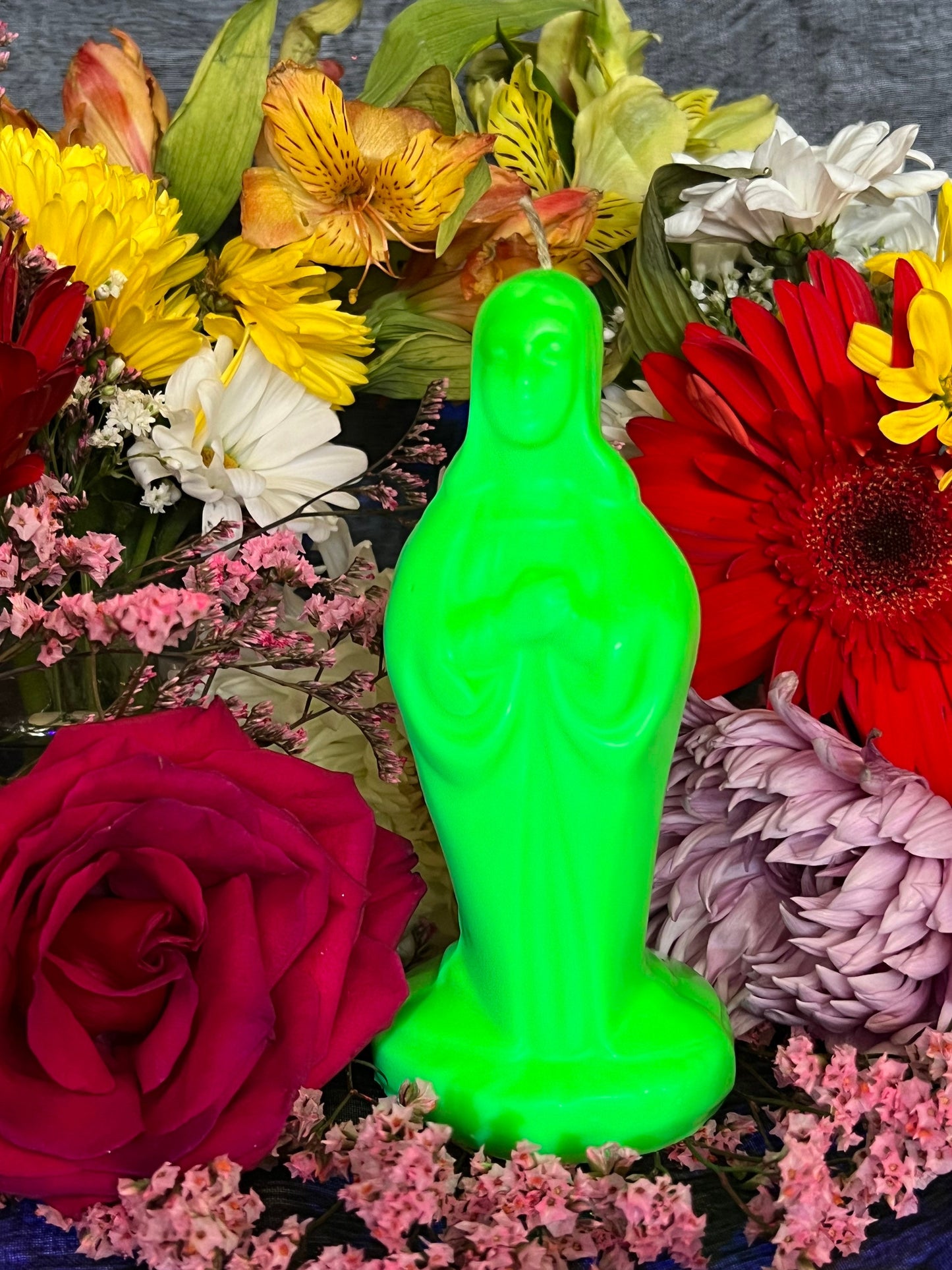 6” Neon Praying Mary Candle + Blessings + Spirituality + Glows under Blacklight
