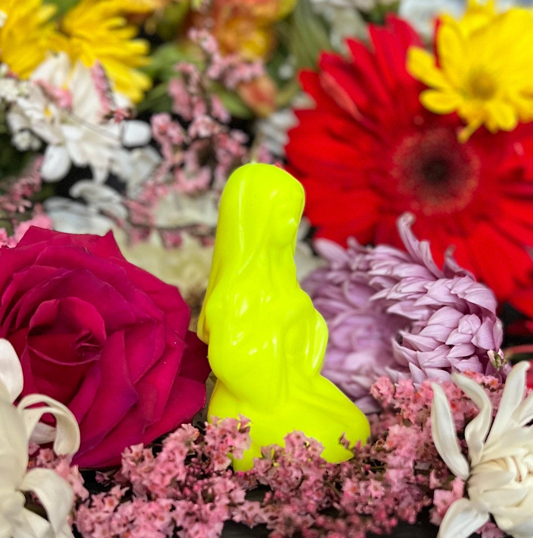 4” Neon Praying Mary Candle + Blessings + Spirituality + Glows under Blacklight