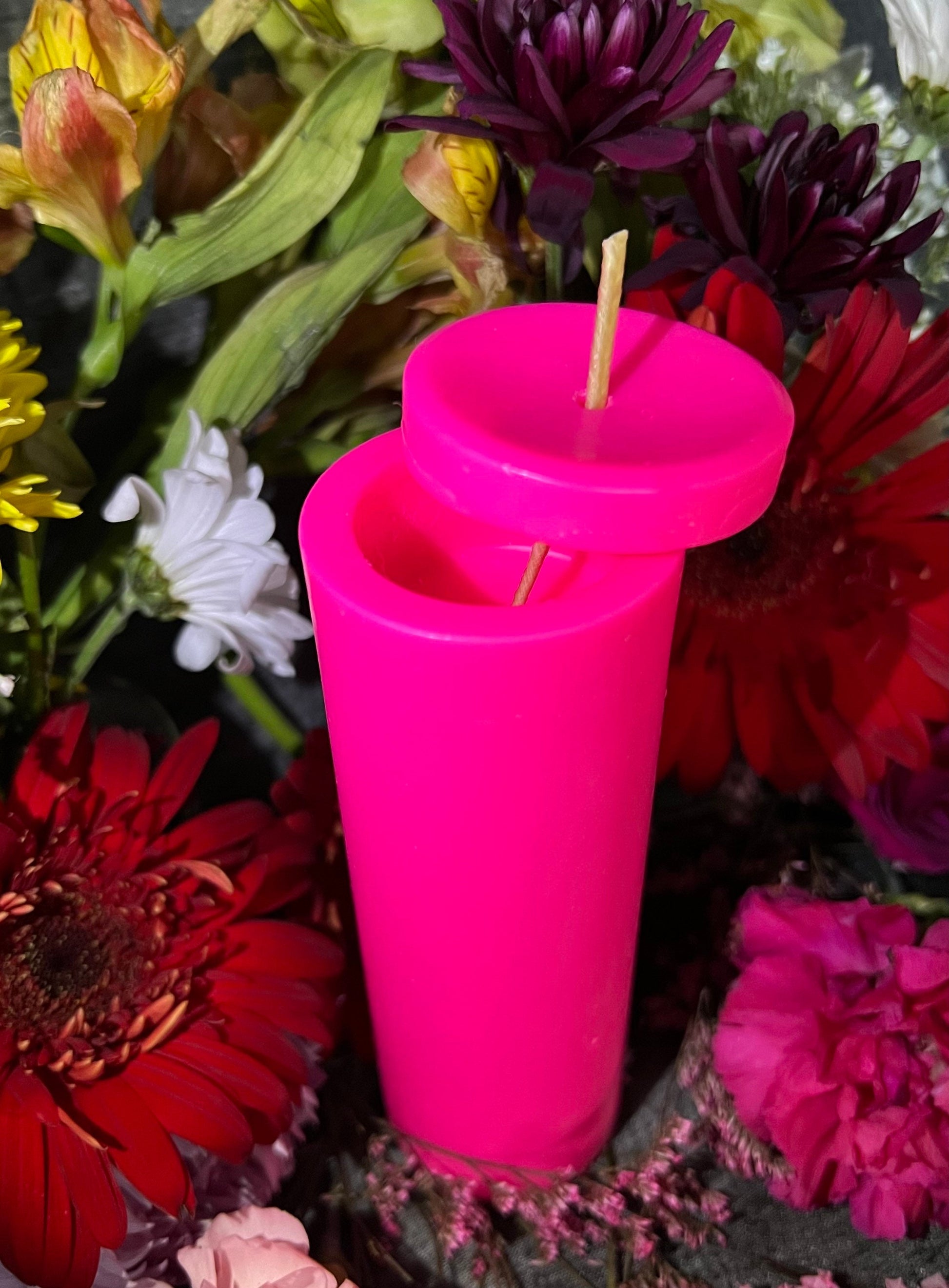 Neon Loadable Pillar Candle + 6” x 2”+ Glows under Blacklight