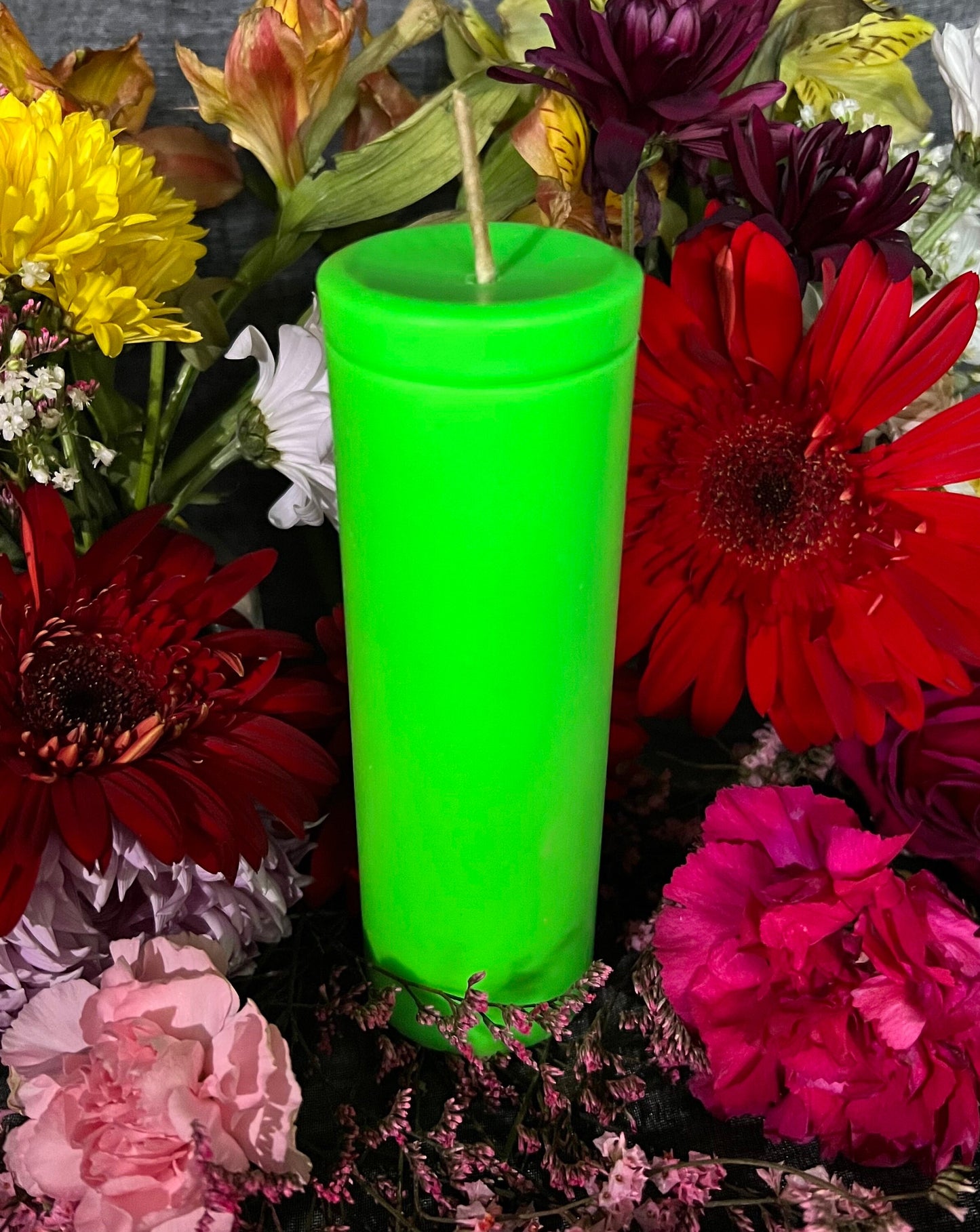 Neon Loadable Pillar Candle + 6” x 2”+ Glows under Blacklight