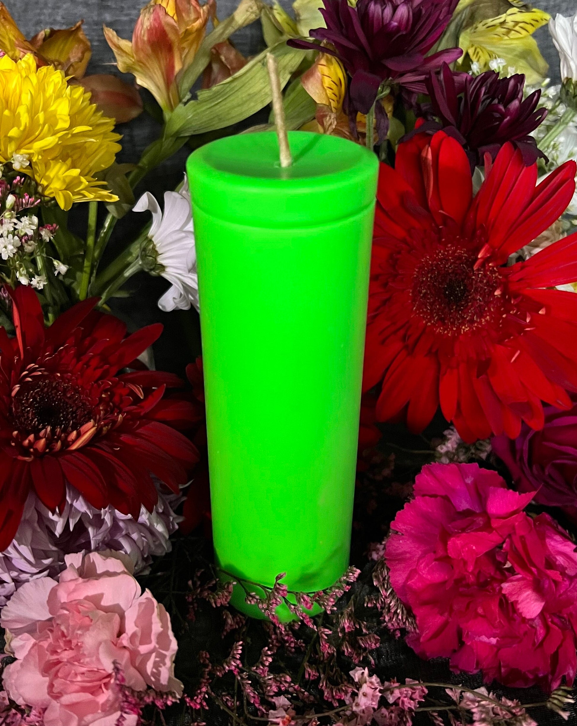 Neon Loadable Pillar Candle + 6” x 2”+ Glows under Blacklight