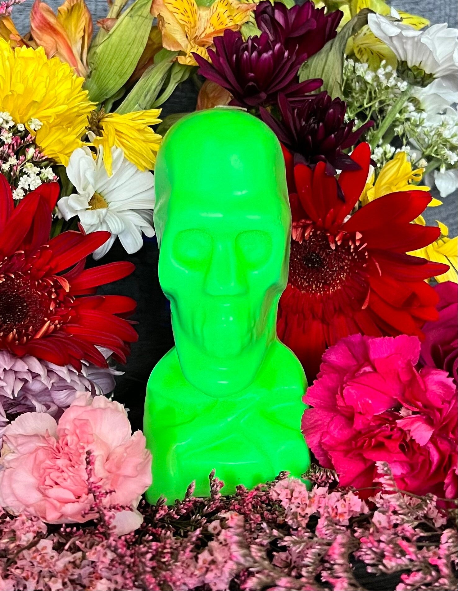 Neon Skull & Crossbones Candle + Glows under Blacklight