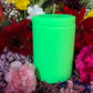 Neon Loadable Pillar Candle + 4” x 3”+ Glows under Blacklight