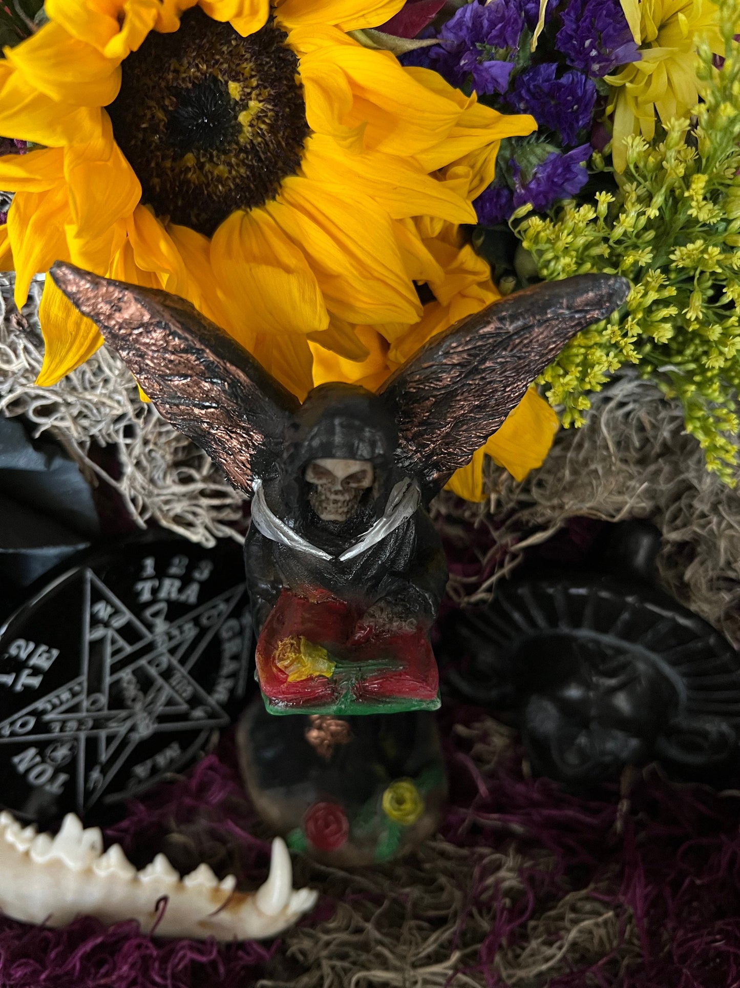 Santa Muerte Negra with Copper Wings Statue + Baptized + Fixed + Made in Mexico