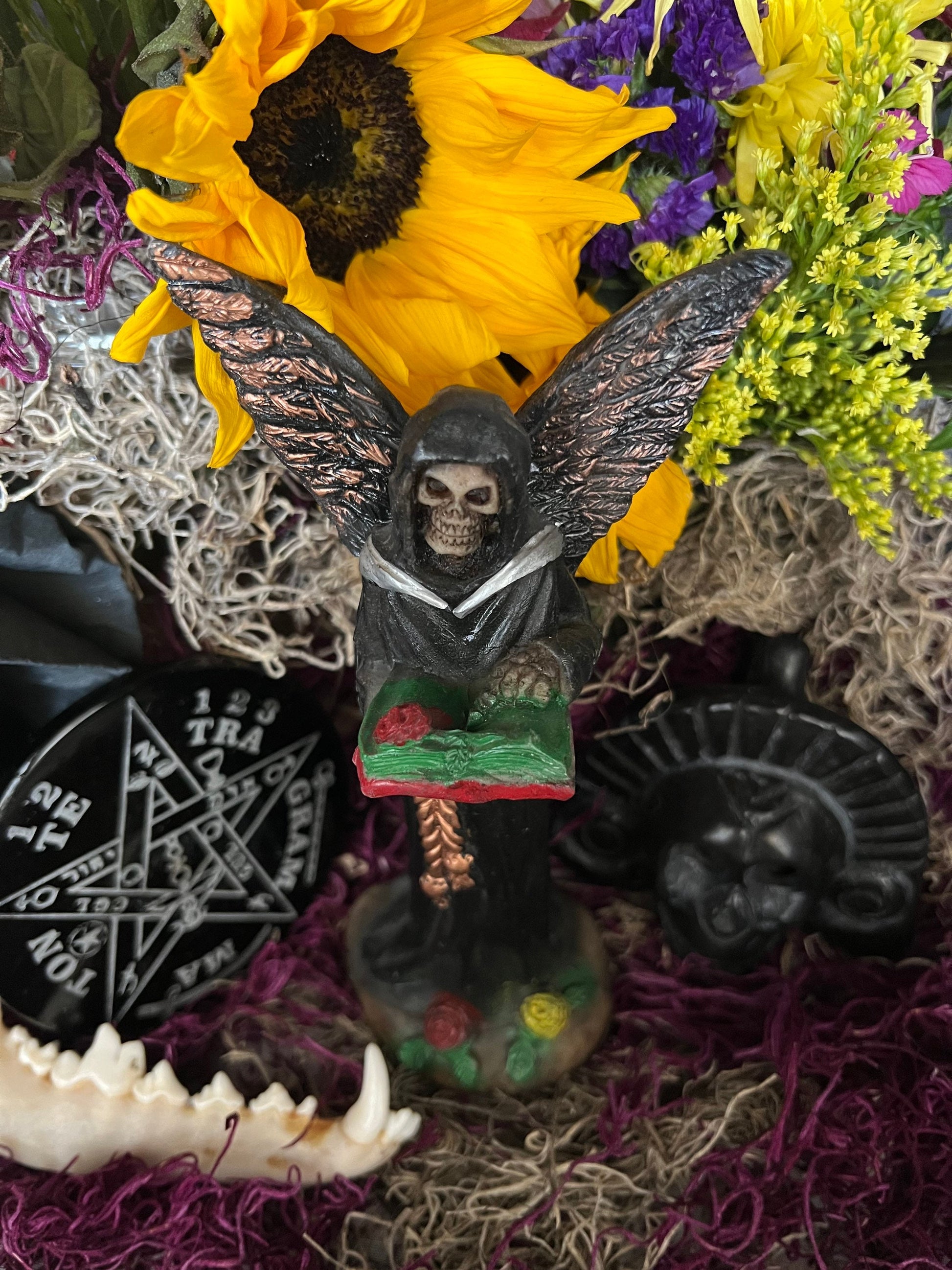 Santa Muerte Negra with Copper Wings Statue + Baptized + Fixed + Made in Mexico