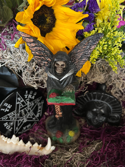 Santa Muerte Negra with Copper Wings Statue + Baptized + Fixed + Made in Mexico