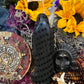 Deluxe Santa Muerte Negra / Black Statue + 24K Gold + Baptized + Fixed + Made in Mexico