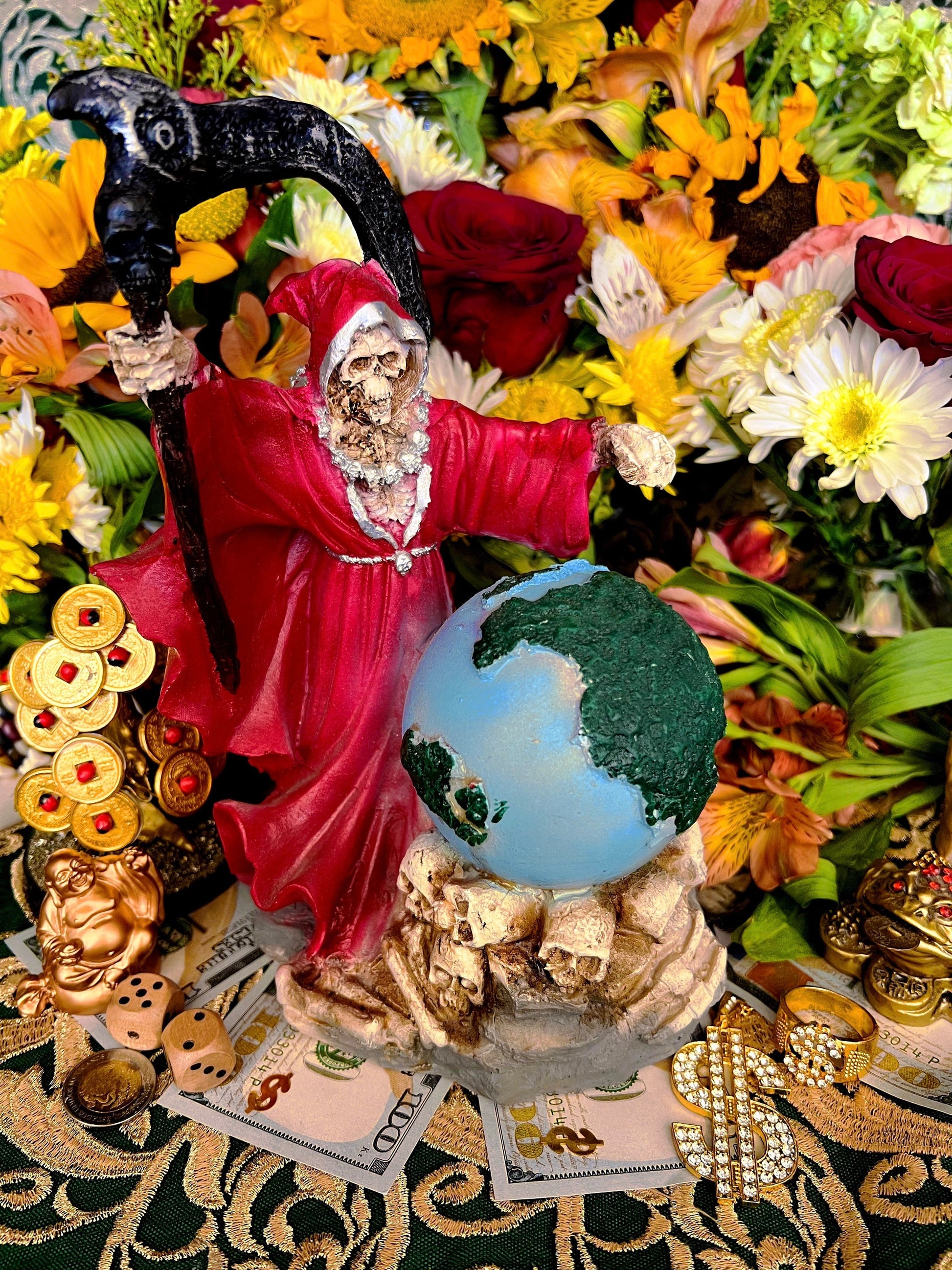 Santa Muerte Roja Statue 9” + Baptized + Vencedora + Fixed + Made in Mexico