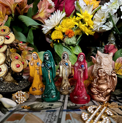 Santa Muerte Statuettes 3” + Blessed + Fixed + Made in Mexico