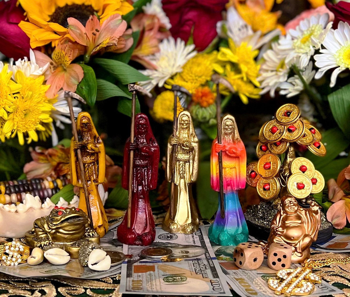 Santa Muerte Statue with Scythe + Baptized + Fixed + Made in Mexico