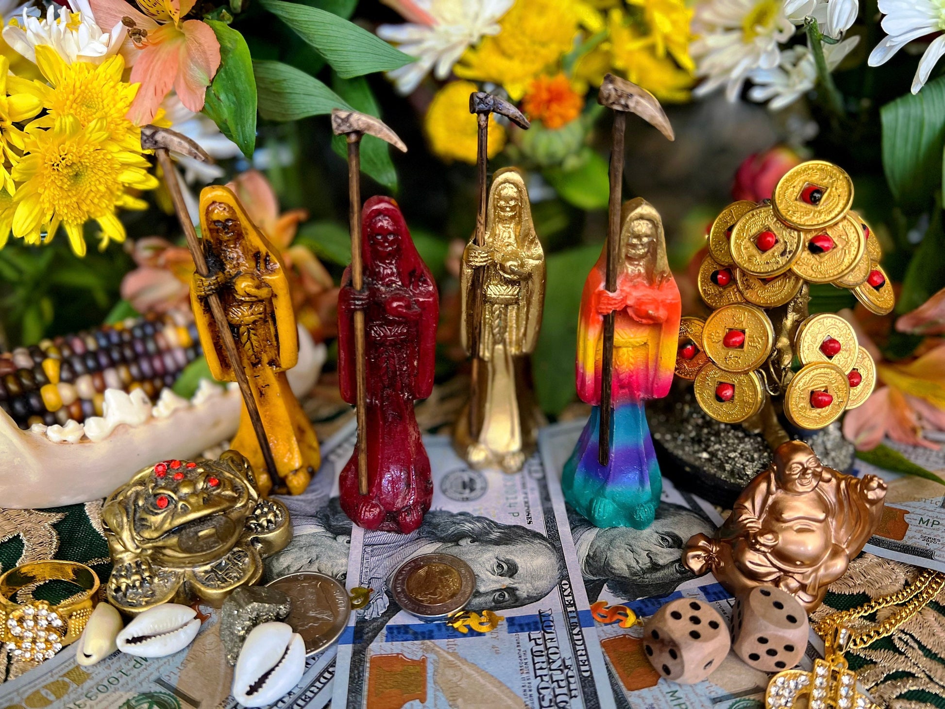 Santa Muerte Statue with Scythe + Baptized + Fixed + Made in Mexico