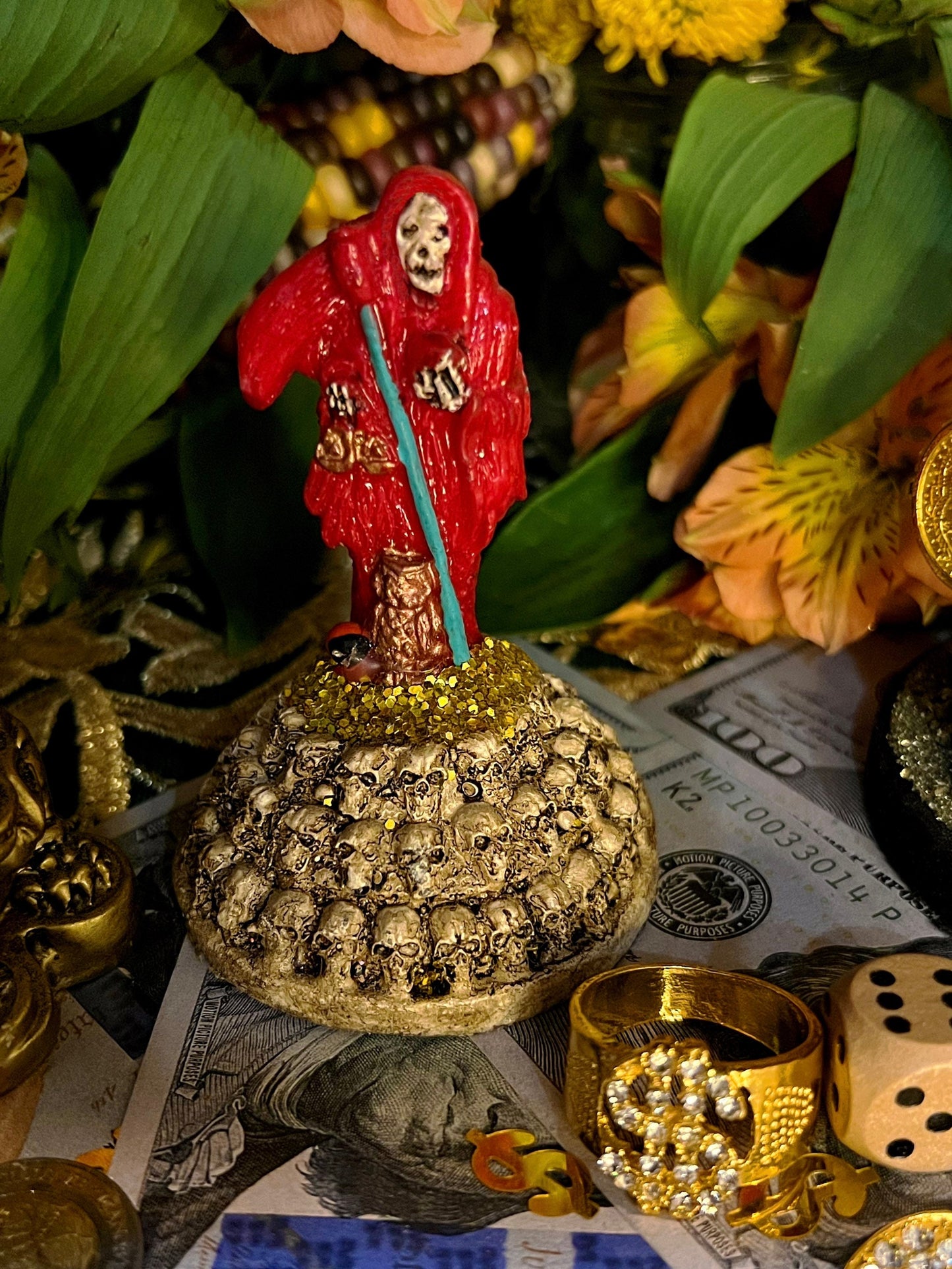 Santa Muerte Roja Statuette + Skulls + Baptized + Blessed + Fixed + Made in Mexico