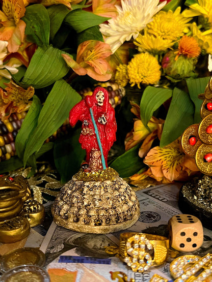 Santa Muerte Roja Statuette + Skulls + Baptized + Blessed + Fixed + Made in Mexico