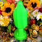 Neon Santa Muerte Figure Candle + Blessed + Glows under Blacklight