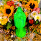 Neon Santa Muerte Figure Candle + Blessed + Glows under Blacklight