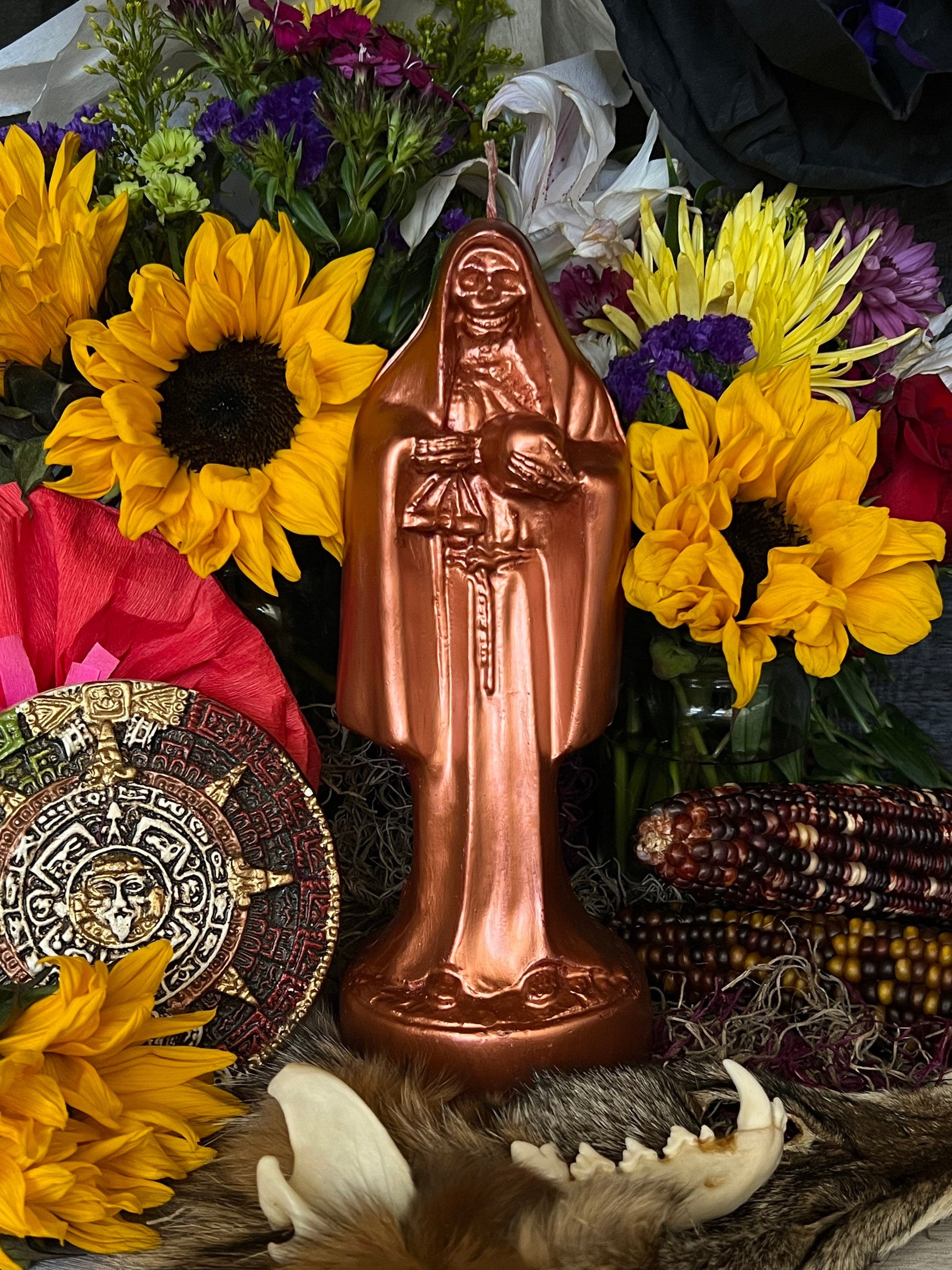 Santa Muerte Cobre Candle + Fast Luck + Blessed + Copper
