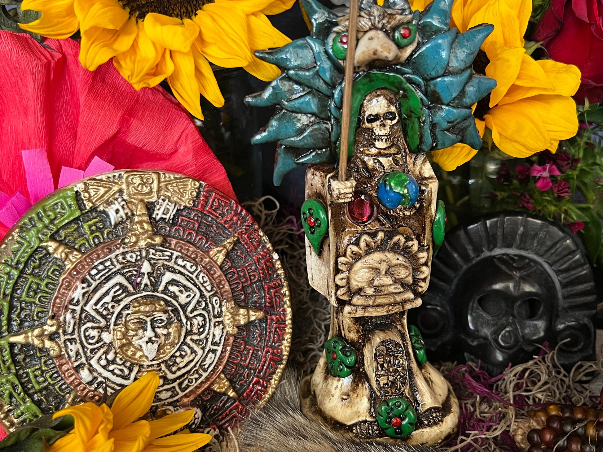 Santa Muerte Azteca Statue + 24K Gold + Baptized + Fixed + Made in Mexico