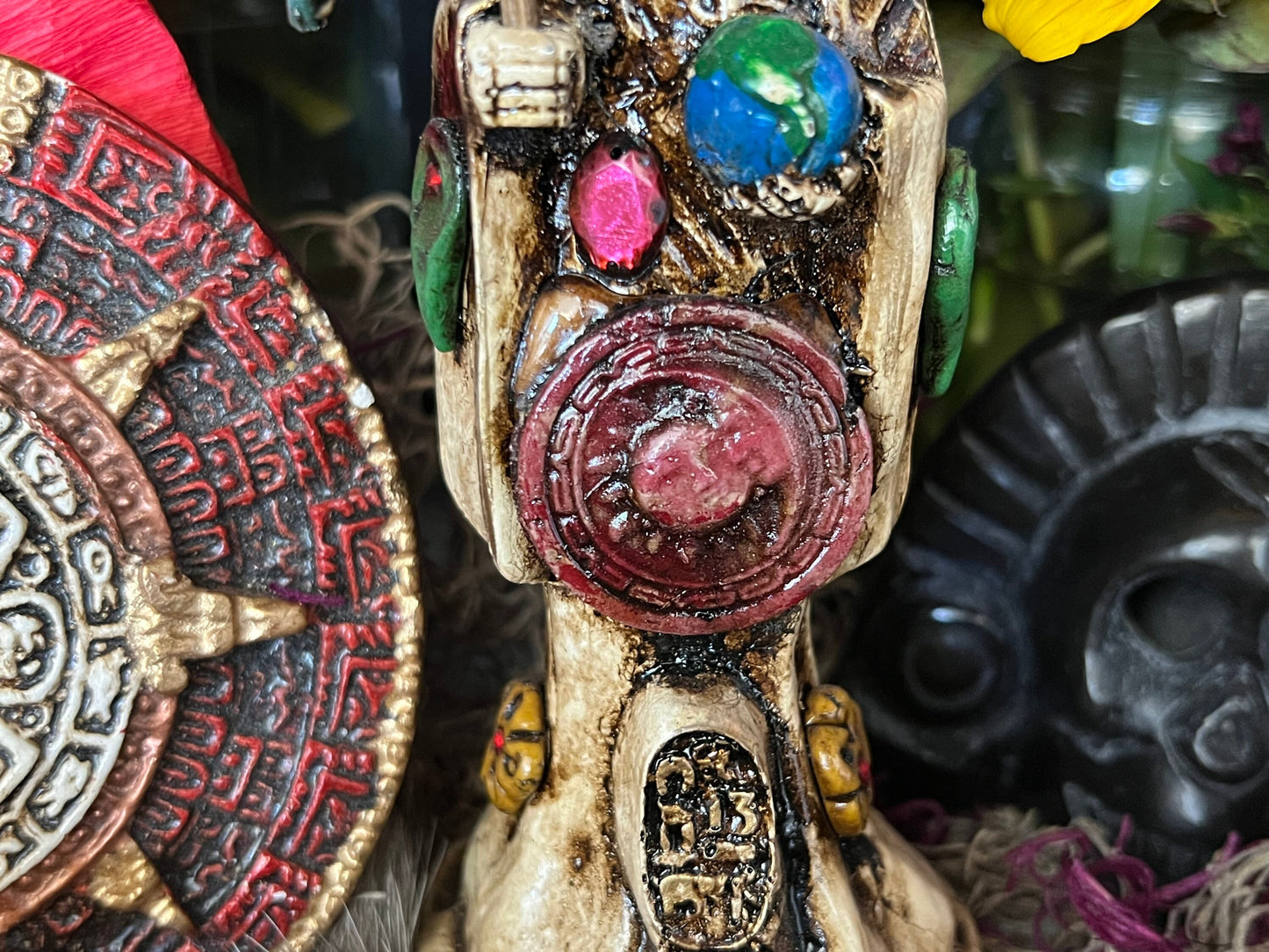 Santa Muerte Azteca Statue + 24K Gold + Baptized + Fixed + Made in Mexico
