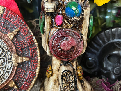Santa Muerte Azteca Statue + 24K Gold + Baptized + Fixed + Made in Mexico