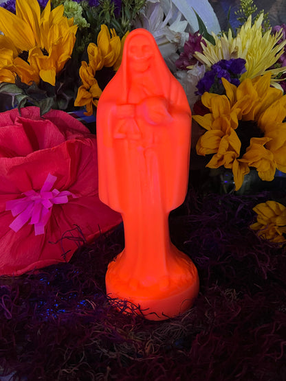 Neon Santa Muerte Figure Candle + Blessed + Glows under Blacklight