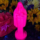 Neon Santa Muerte Figure Candle + Blessed + Glows under Blacklight