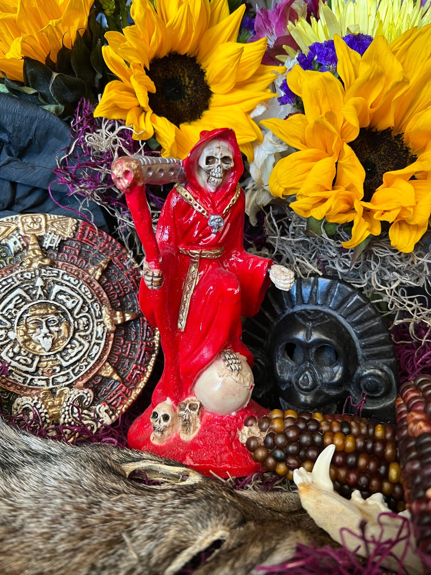 Santa Muerte Roja Imperial Statue + 6.5” + Baptized + Fixed + Made in Mexico