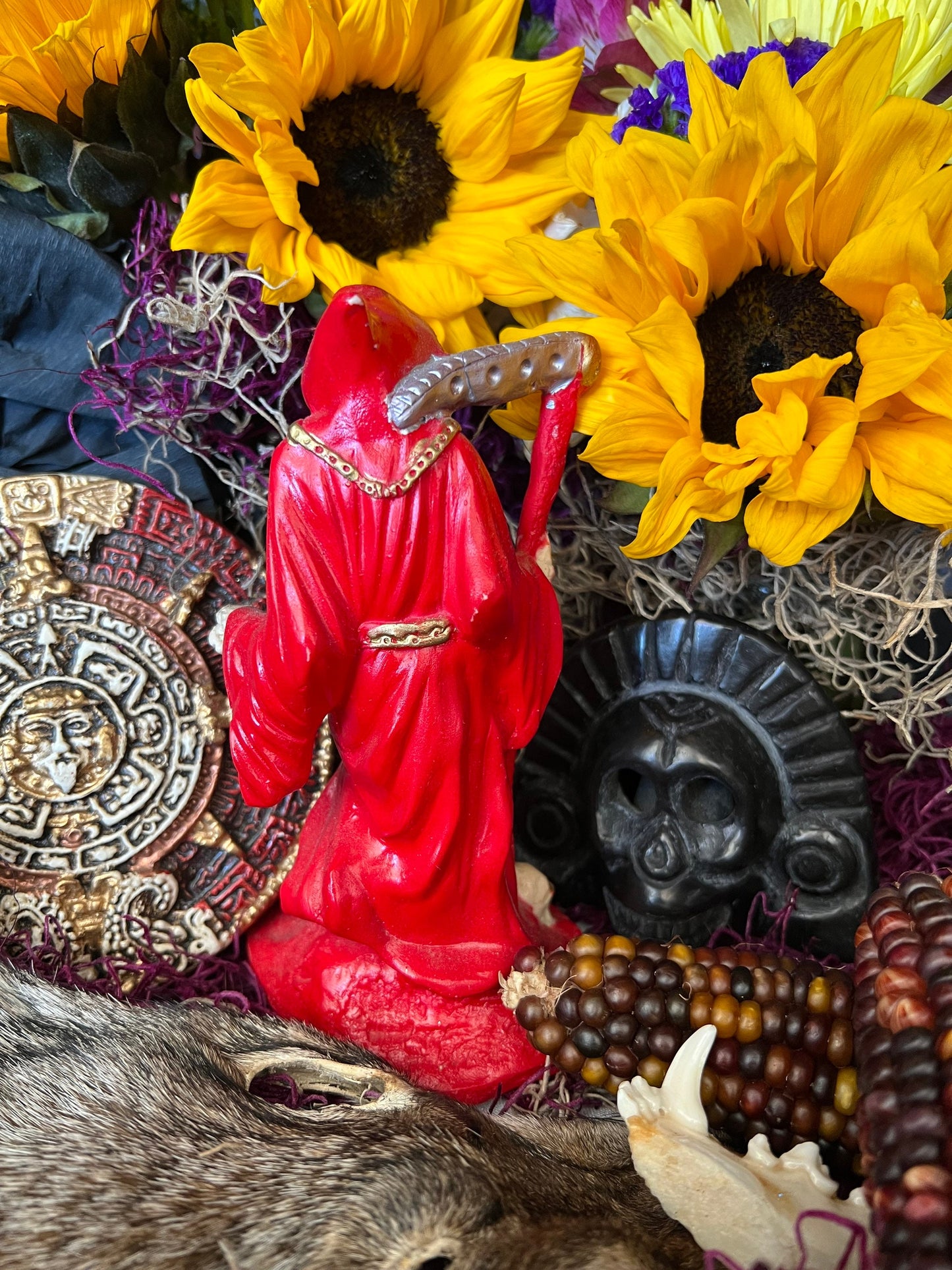Santa Muerte Roja Imperial Statue + 6.5” + Baptized + Fixed + Made in Mexico