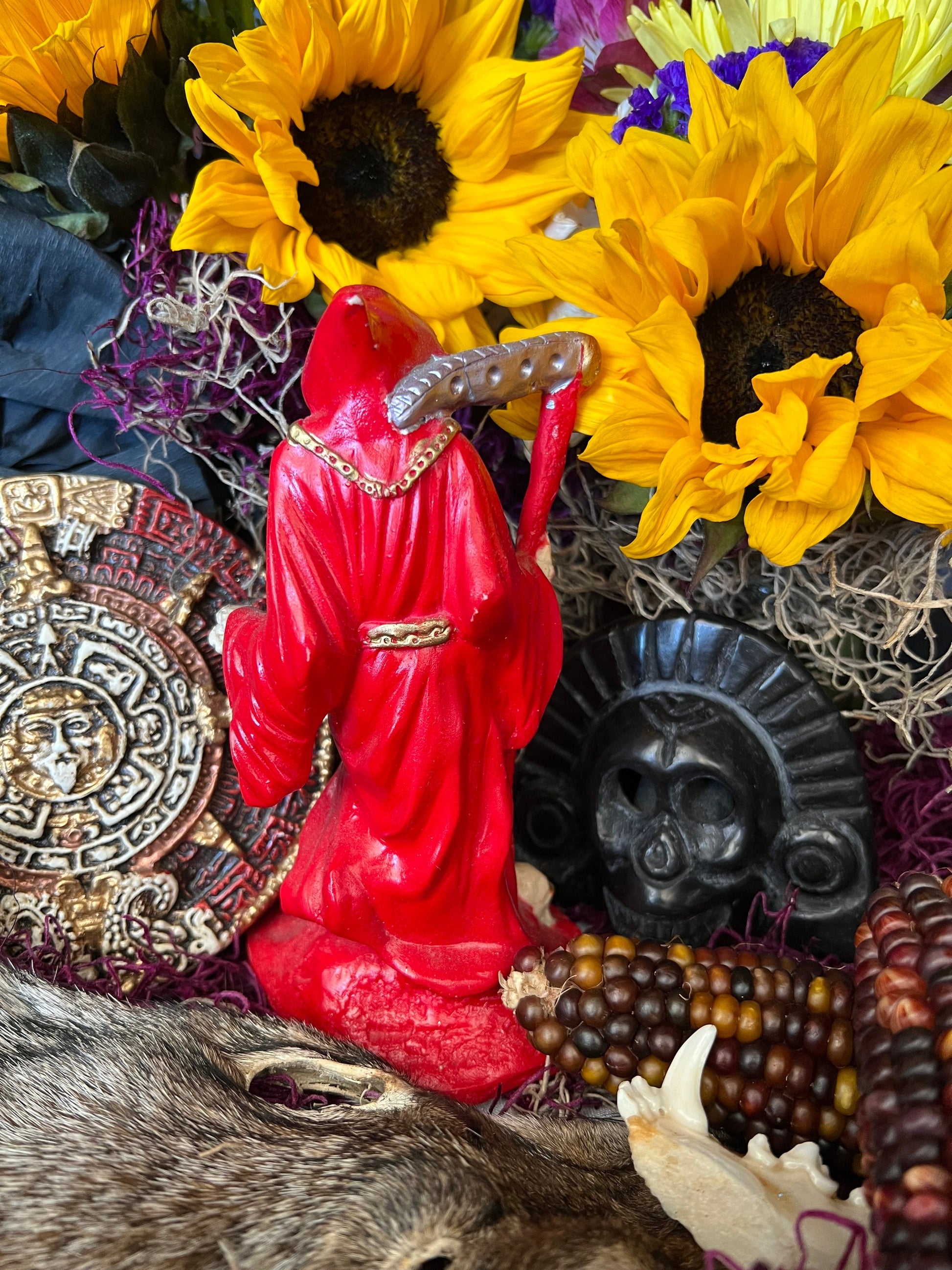 Santa Muerte Roja Imperial Statue + 6.5” + Baptized + Fixed + Made in Mexico