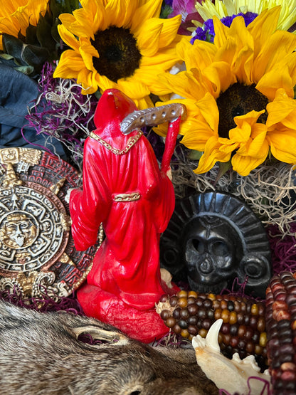 Santa Muerte Roja Imperial Statue + 6.5” + Baptized + Fixed + Made in Mexico