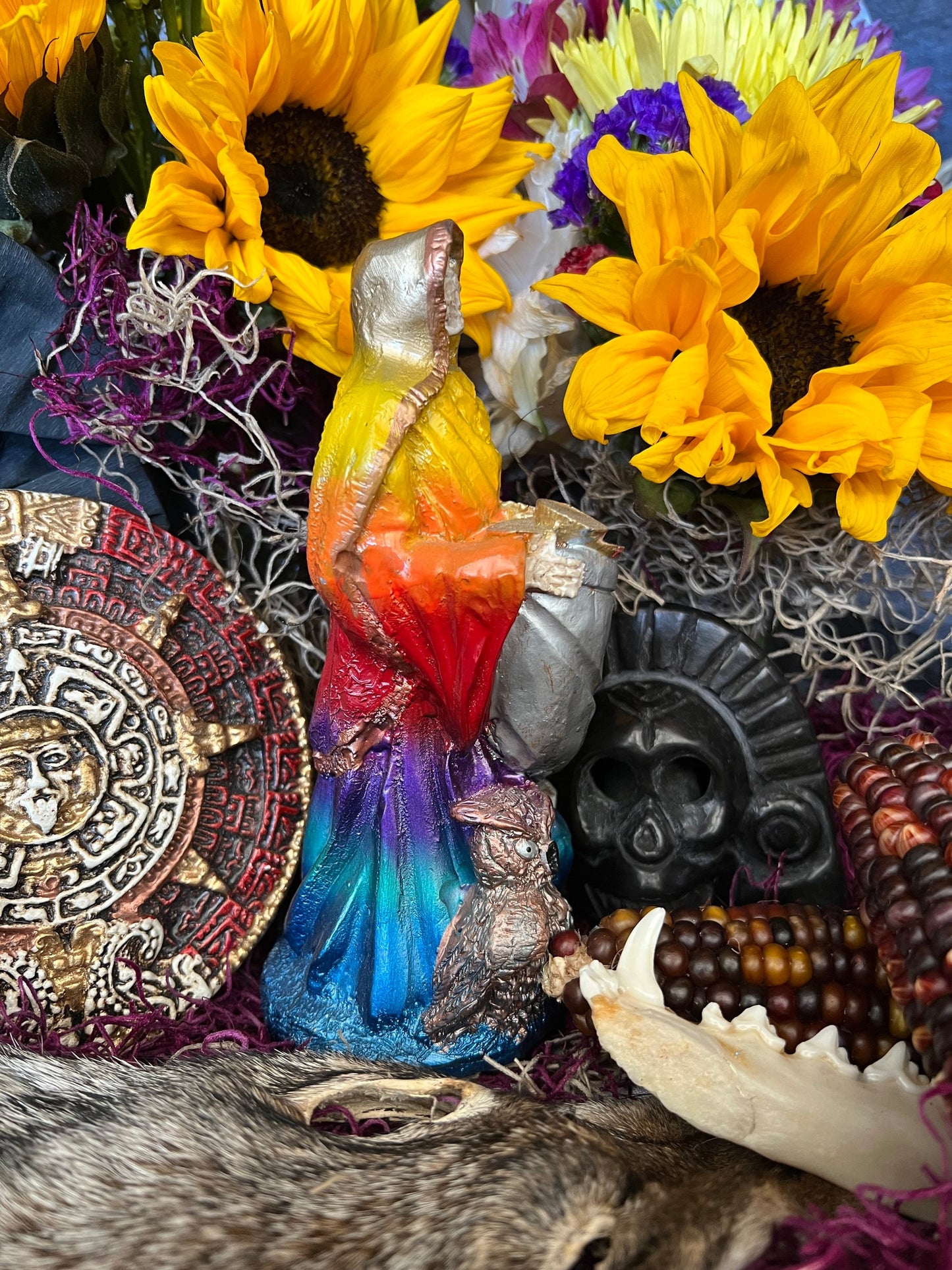 Santa Muerte Siete Colores Abundance Statue + Baptized + Fixed + Made in Mexico