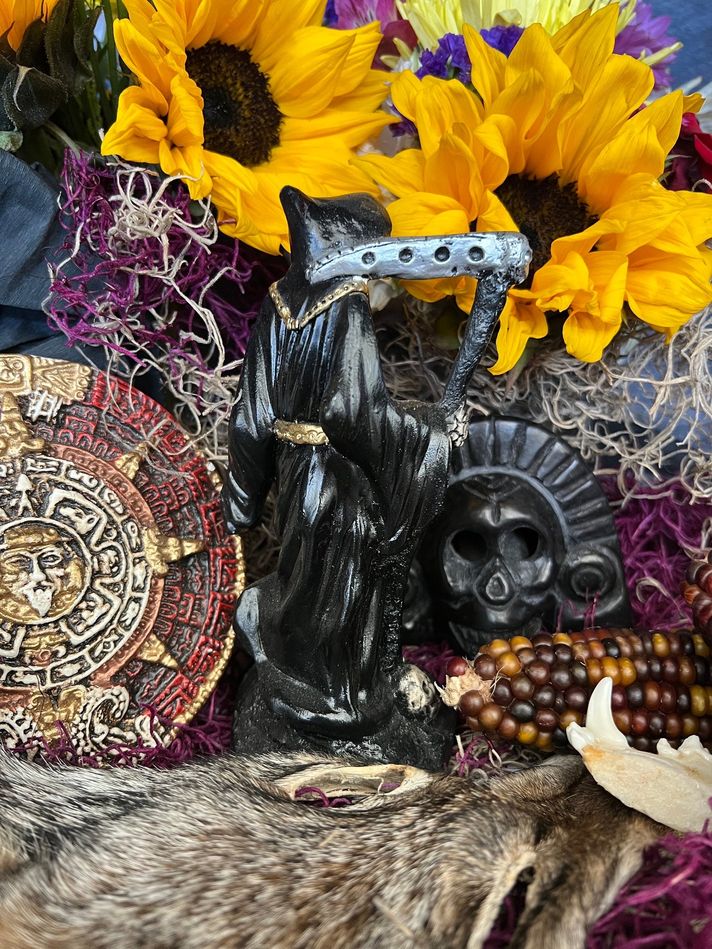 Santa Muerte Negra Imperial Statue + 6.5” + Baptized + Fixed + Made in Mexico