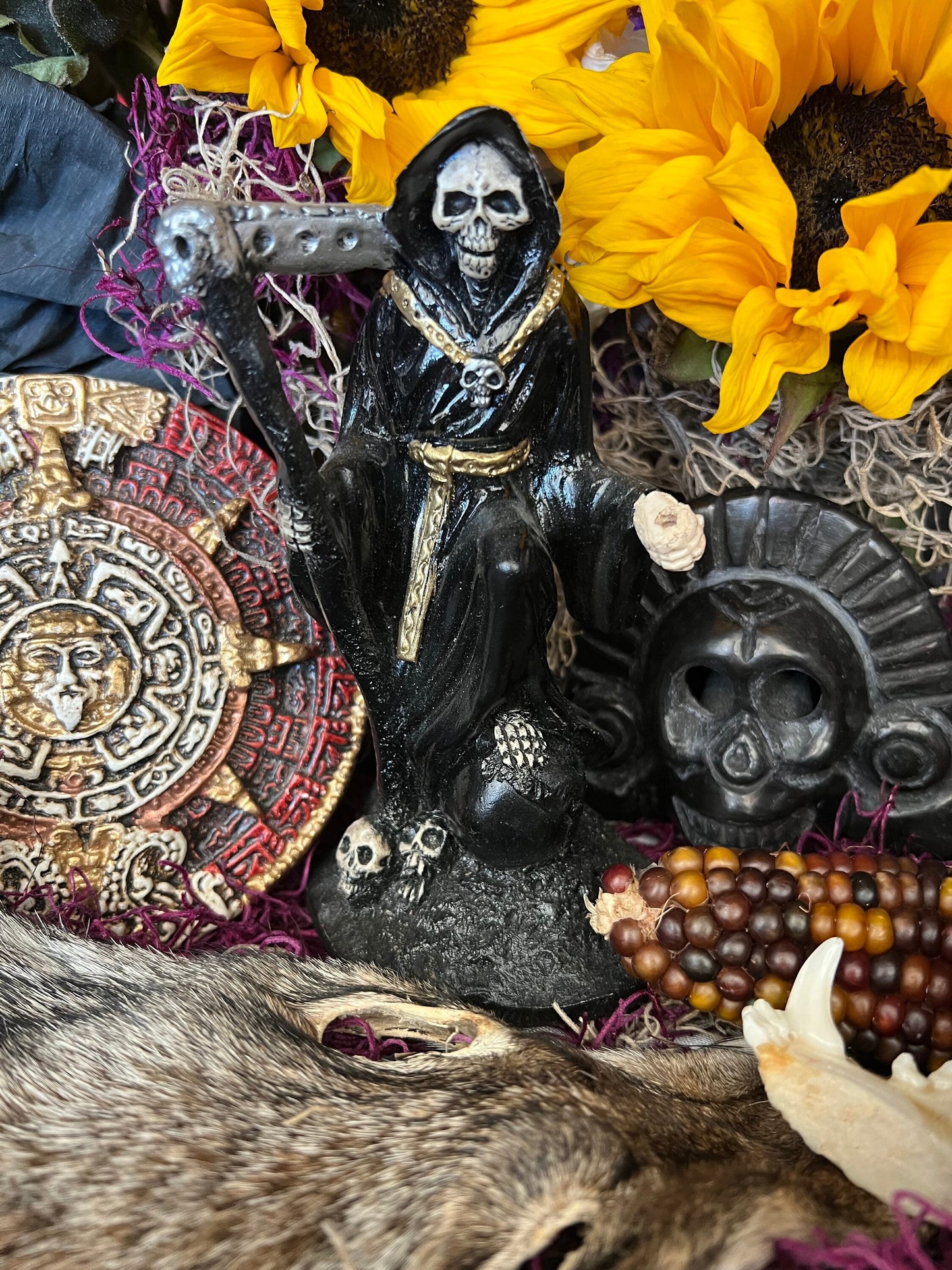 Santa Muerte Negra Imperial Statue + 6.5” + Baptized + Fixed + Made in Mexico