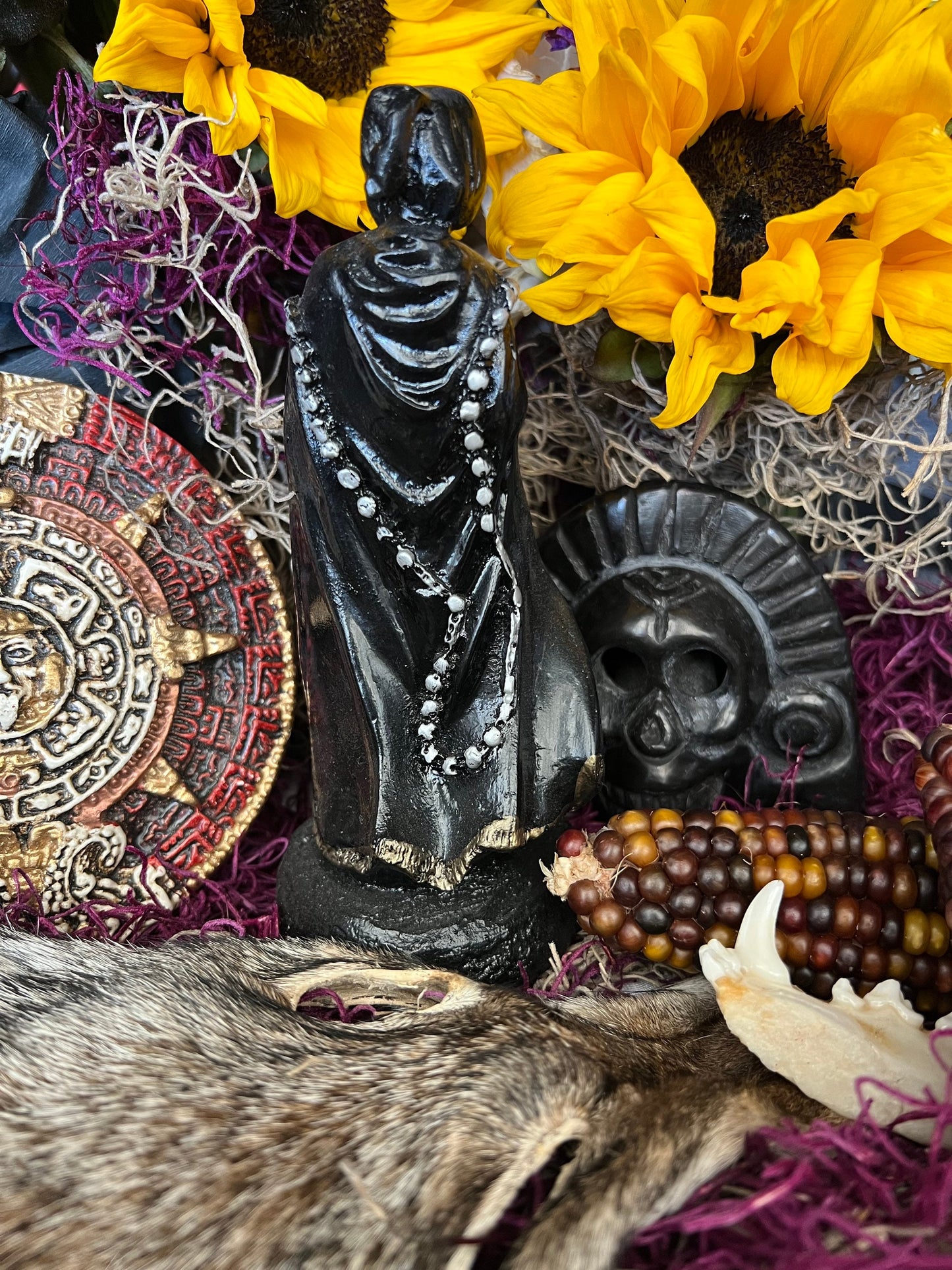 Santa Muerte Negra Rosary Statue + Baptized + Fixed + Made in Mexico + Rosario