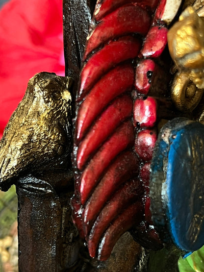 Santa Muerte Seated Azteca Statue + 24K Gold Leaf + Baptized + Fixed + Made in Mexico + Aztek + Trono + Veneration