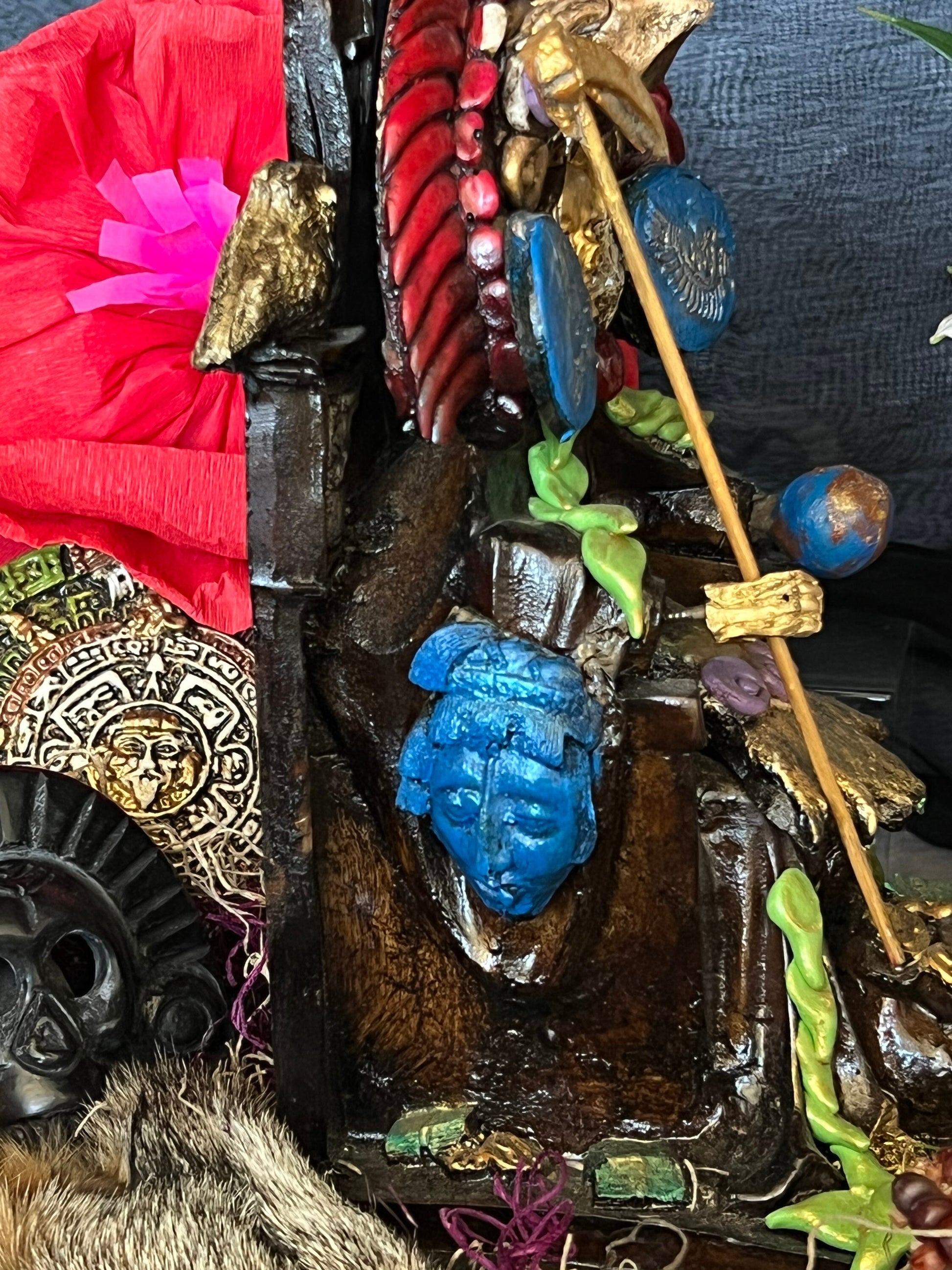 Santa Muerte Seated Azteca Statue + 24K Gold Leaf + Baptized + Fixed + Made in Mexico + Aztek + Trono + Veneration