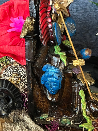 Santa Muerte Seated Azteca Statue + 24K Gold Leaf + Baptized + Fixed + Made in Mexico + Aztek + Trono + Veneration