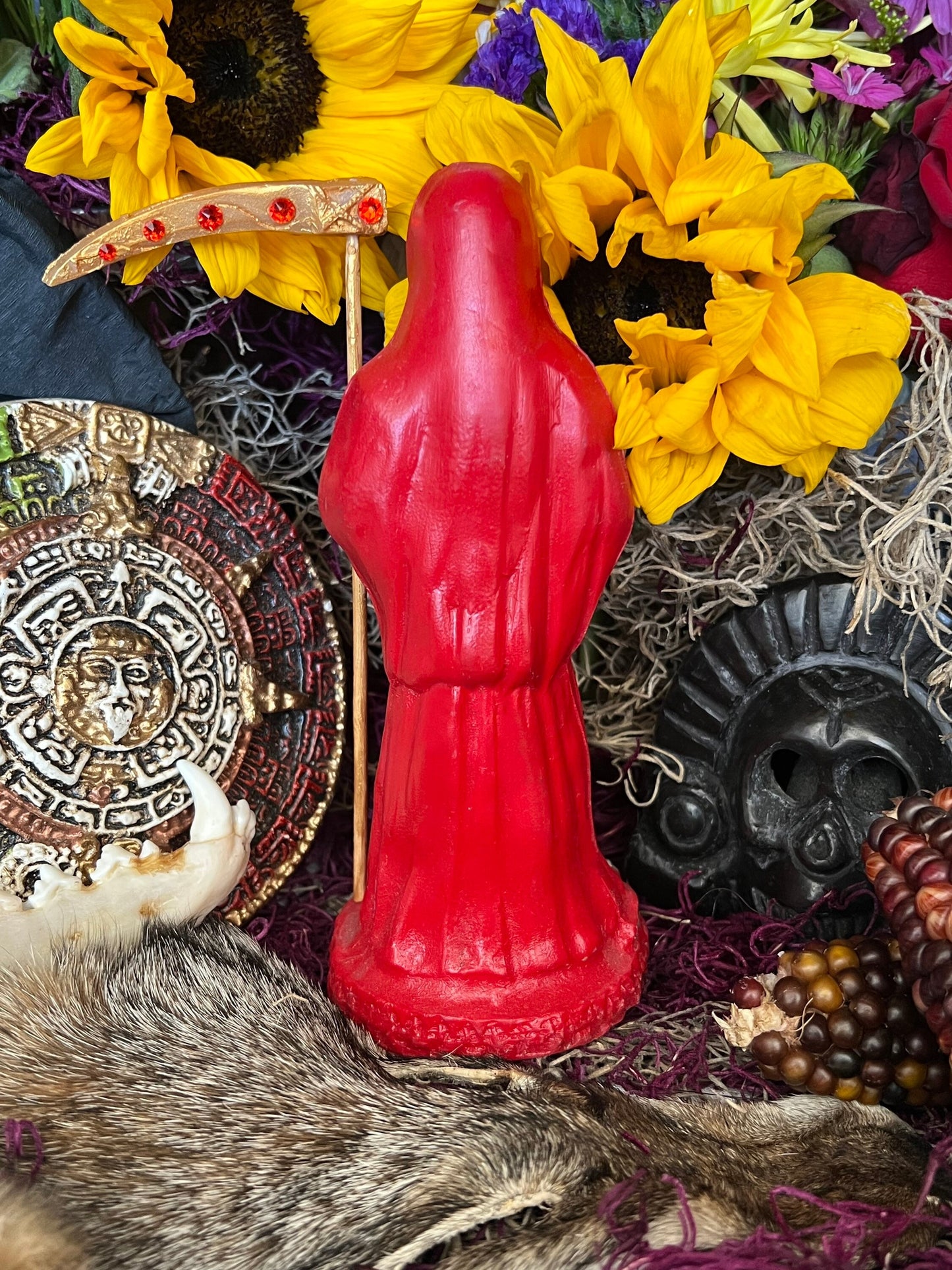 Santa Muerte Roja Statue + 24K Gold + Chalice + Baptized + Sterling Silver + Fixed + Made in Mexico