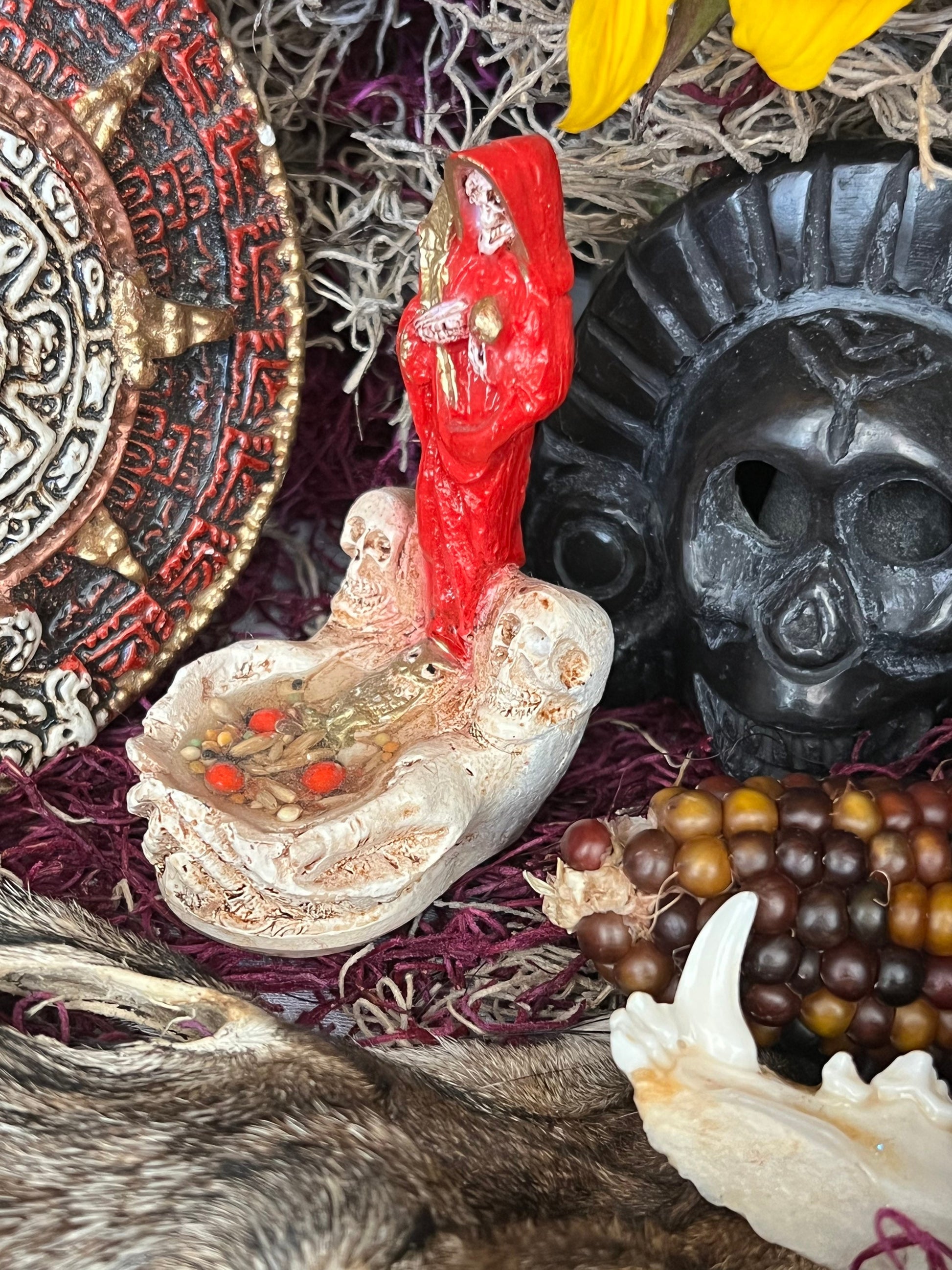 Santa Muerte Roja Statuette in Hands + Baptized + Blessed + Fixed + Made in Mexico