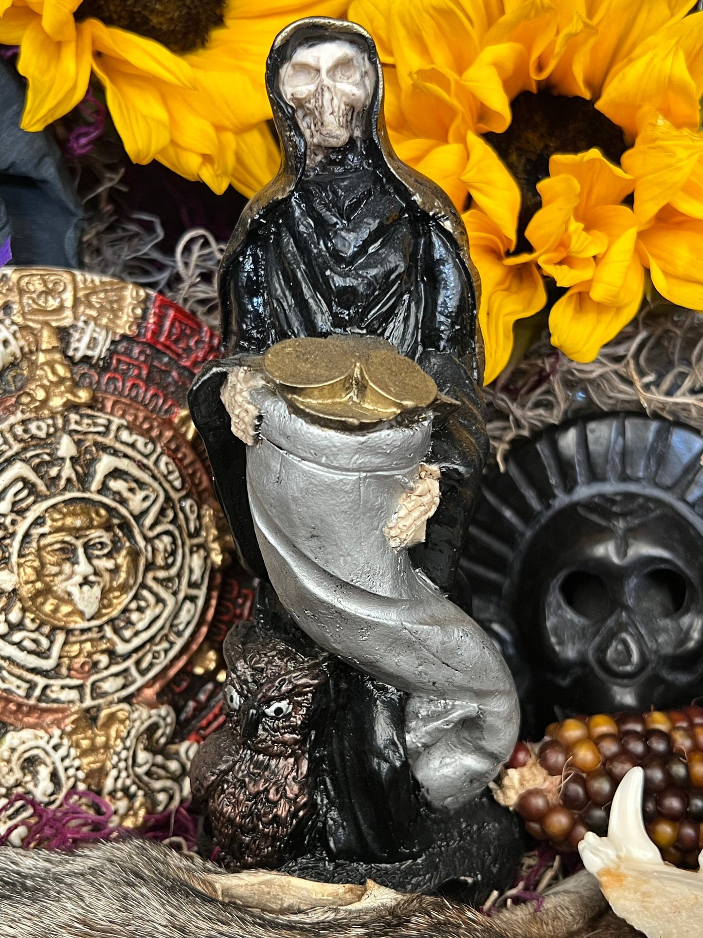 Santa Muerte Negra Abundance Statue + Baptized + Fixed + Made in Mexico