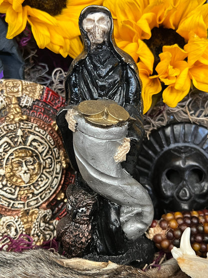 Santa Muerte Negra Abundance Statue + Baptized + Fixed + Made in Mexico