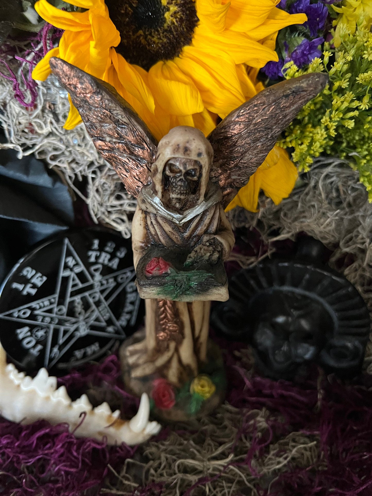 Santa Muerte Bone with Copper Wings Statue + Hueso + Baptized + Fixed + Made in Mexico