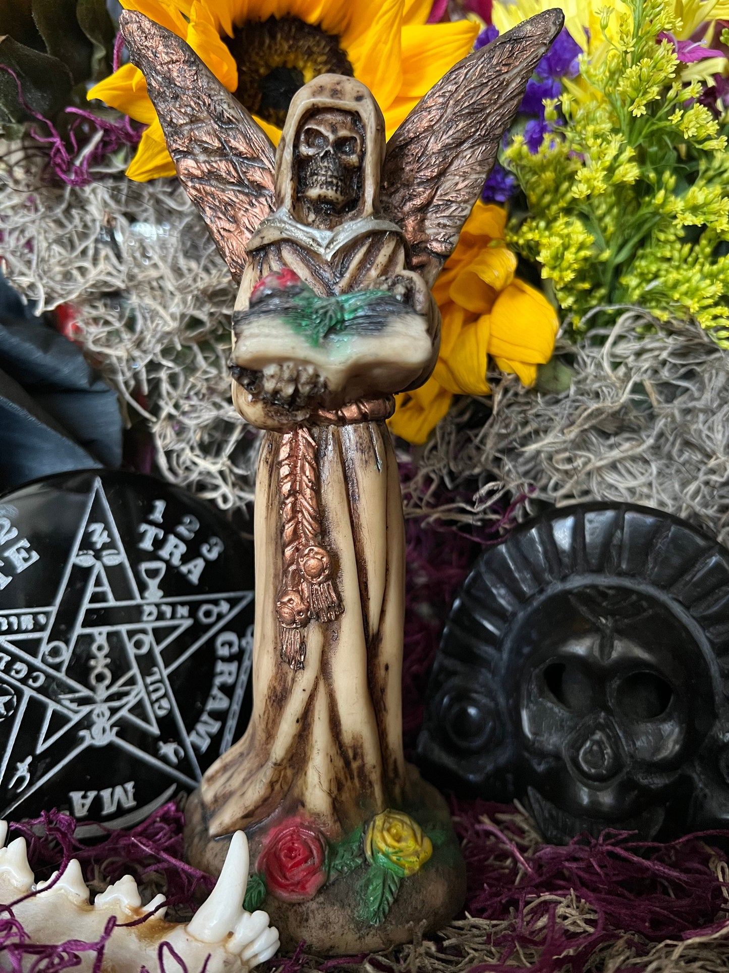 Santa Muerte Bone with Copper Wings Statue + Hueso + Baptized + Fixed + Made in Mexico
