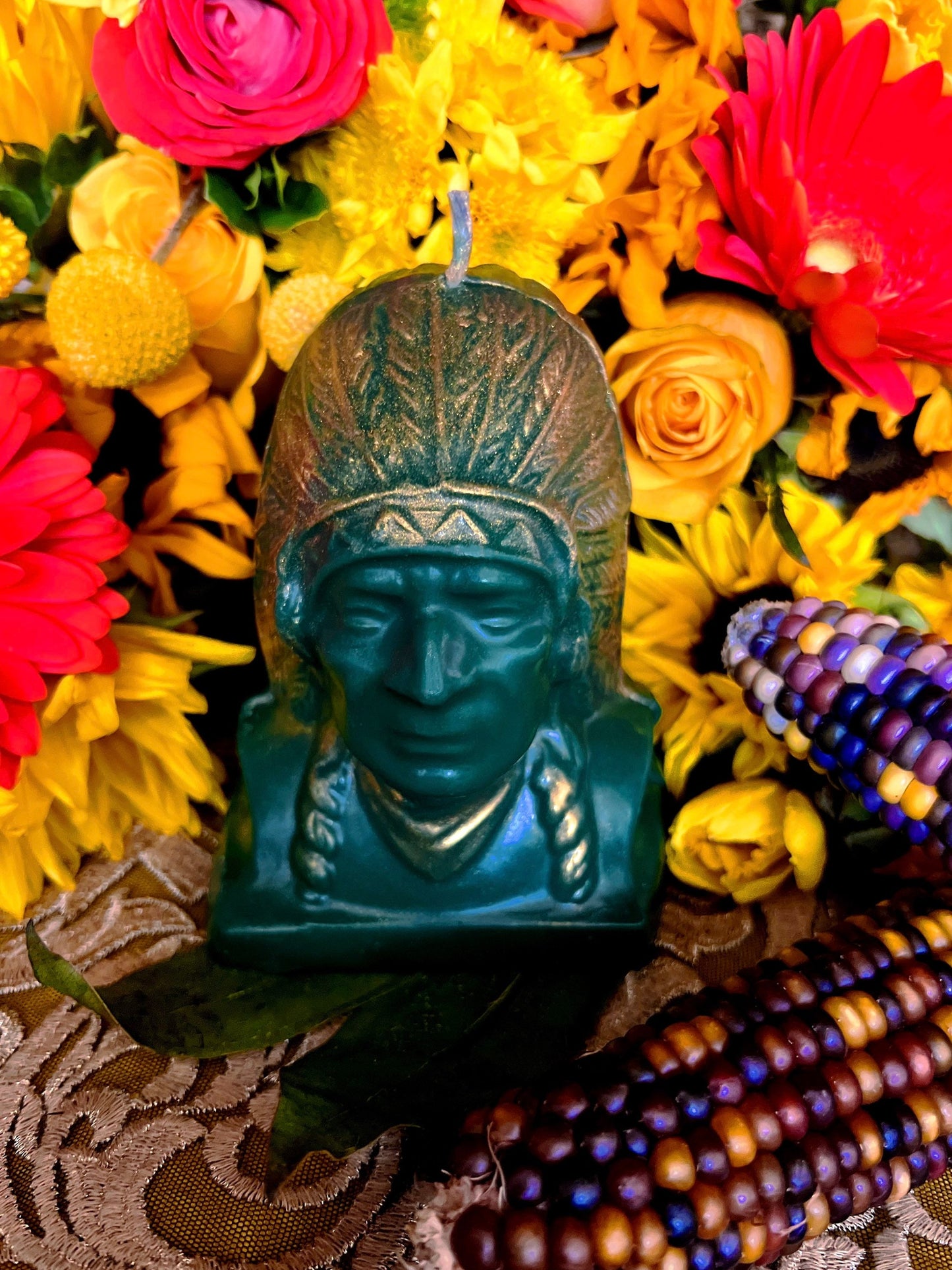 Native American Chief Candle + Protection + Abundance + Blessings + Guidance + Indigenous + Indio + Indian + Blackhawk