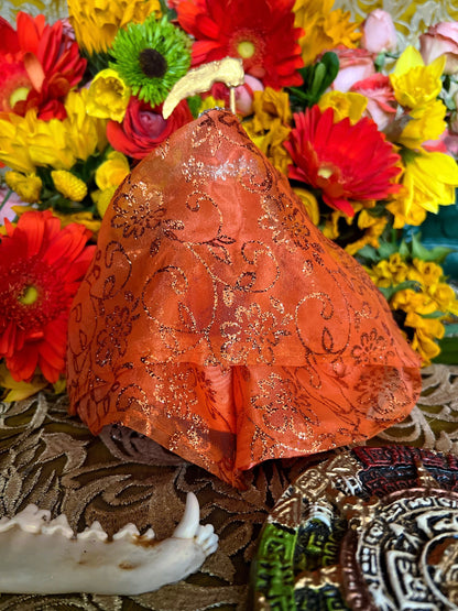 Santa Muerte Naranja Statue with Dress + Baptized + Fixed + Made in Mexico + Orange + Abre Camino + Transformation + Overcoming Addiction