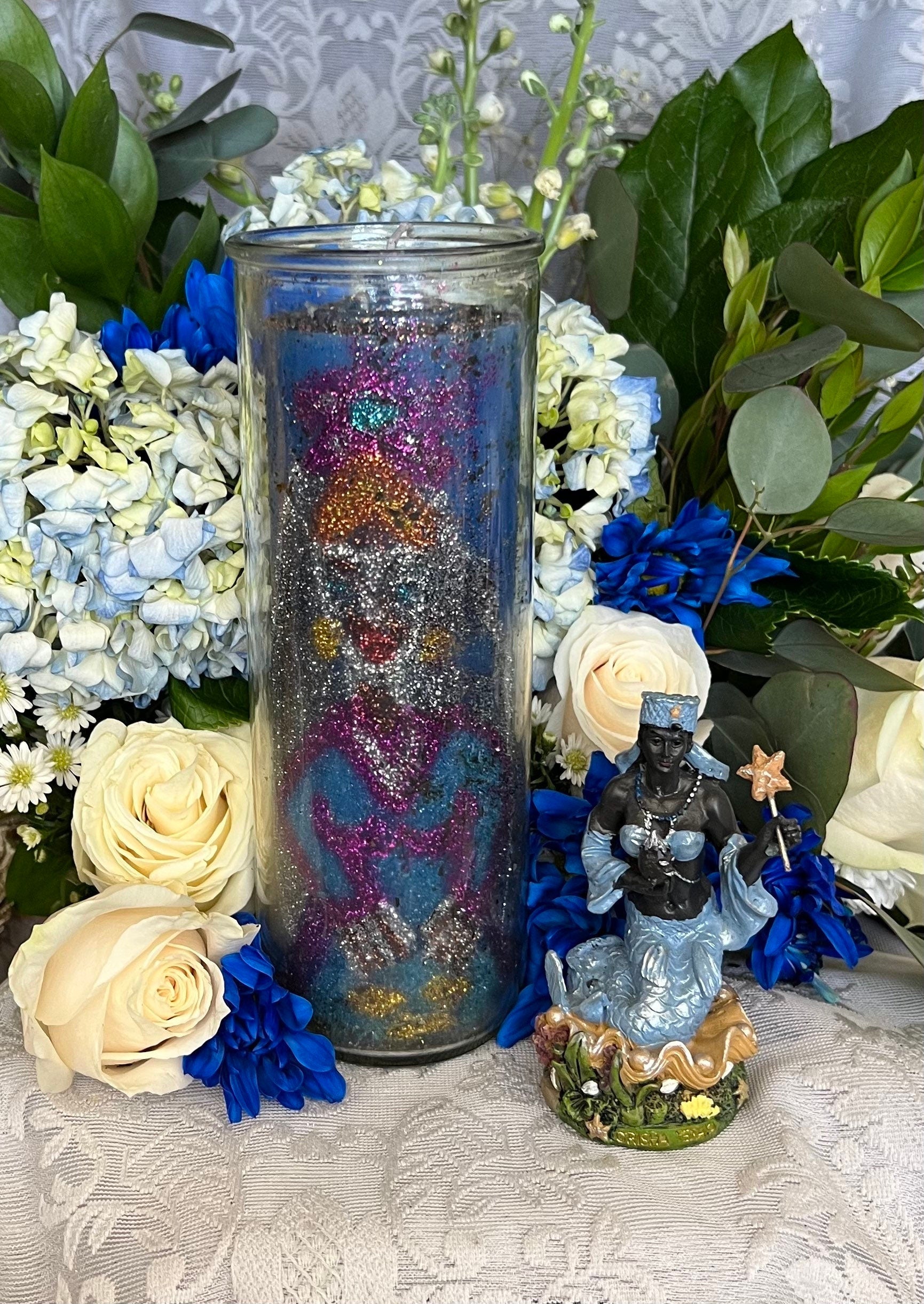 Yemaya Handa-Carved Candle + Family Protection + Orisha + Santeria + Ifa + Yoruba + Lukumi + Santerismo