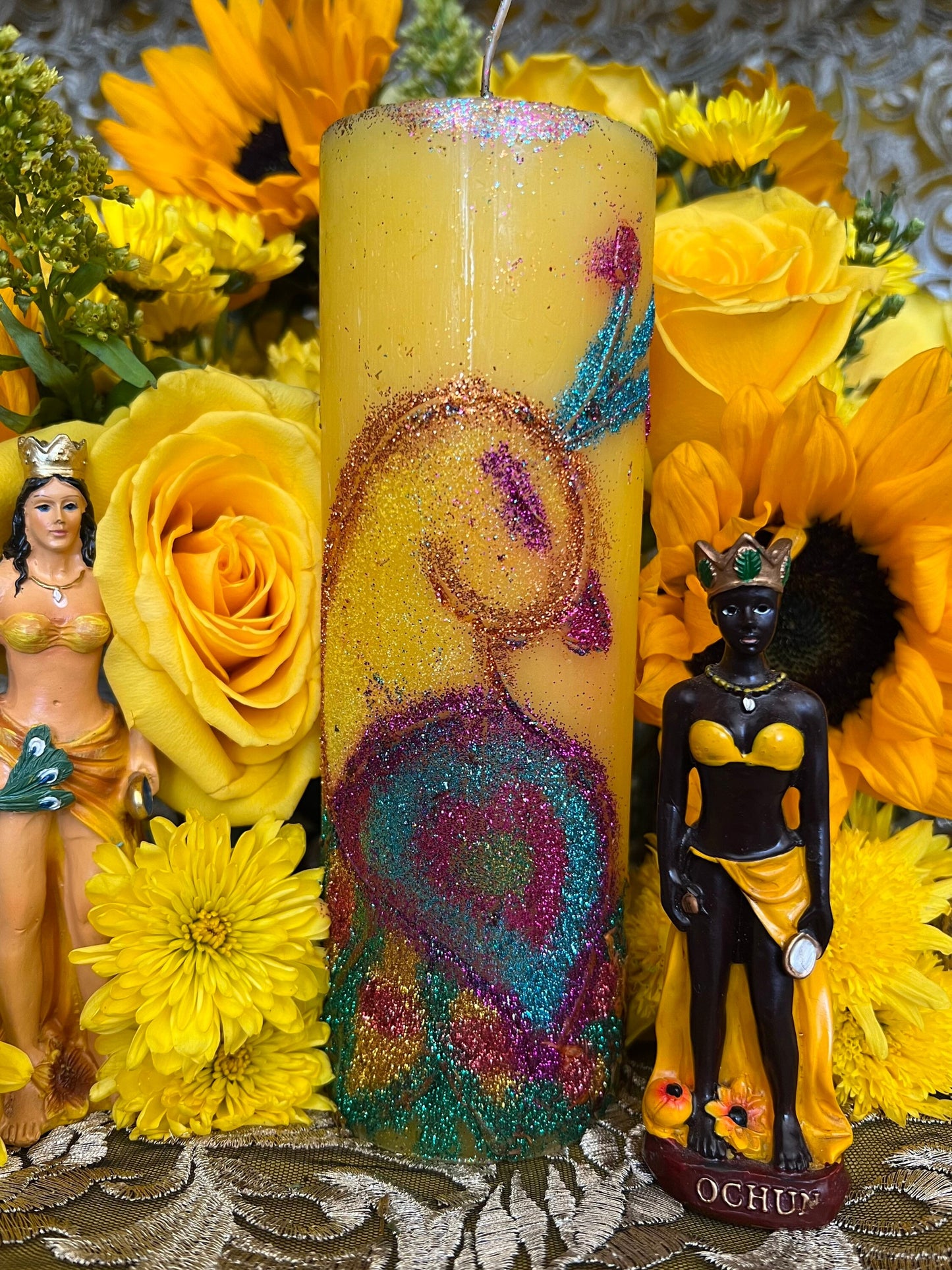 Oshun Hand-Carved Candle + 24K Gold + Ochun + Orisha + Santeria + Ifa + Yoruba + Lukumi + Santerismo