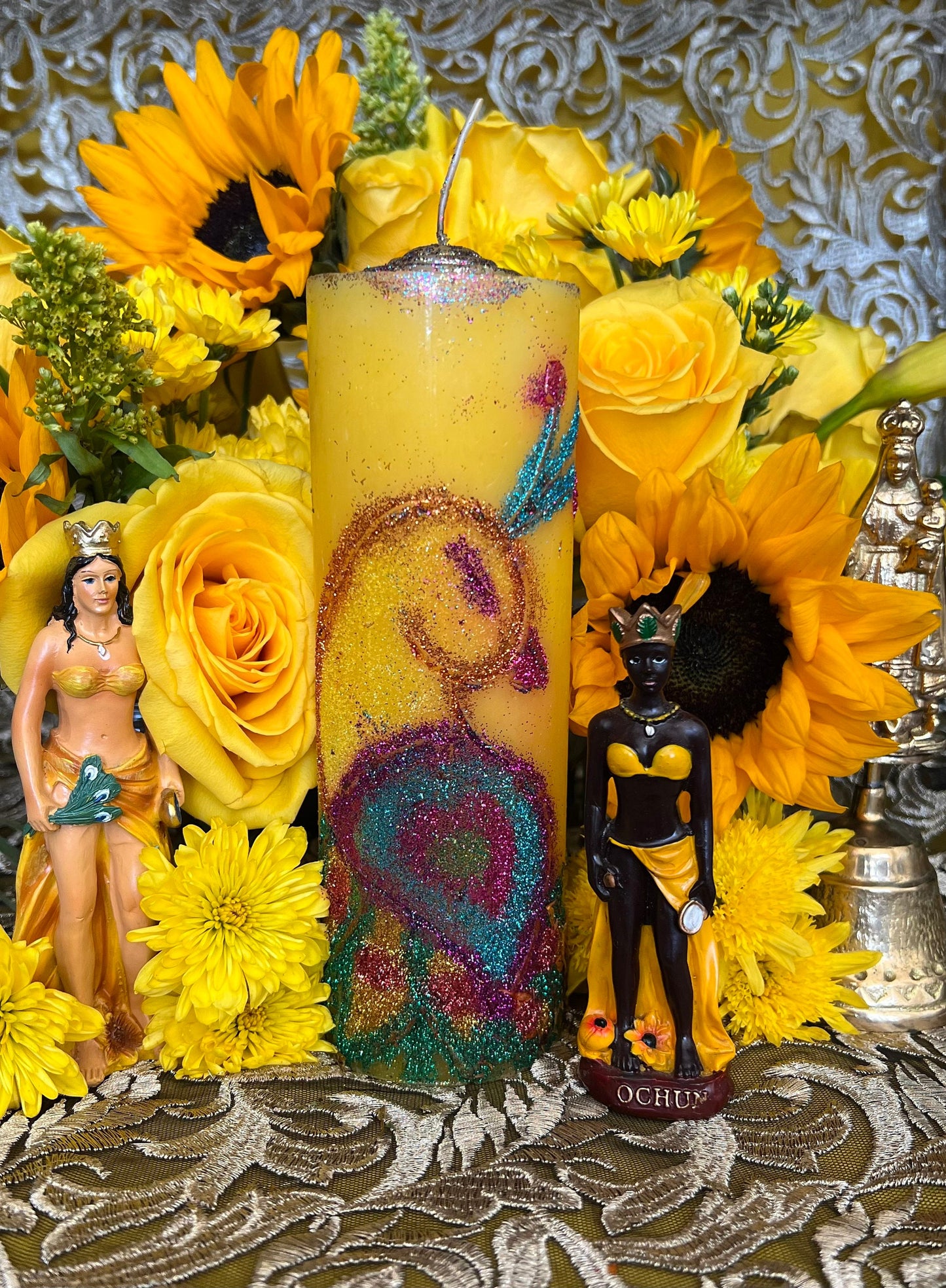 Oshun Hand-Carved Candle + 24K Gold + Ochun + Orisha + Santeria + Ifa + Yoruba + Lukumi + Santerismo