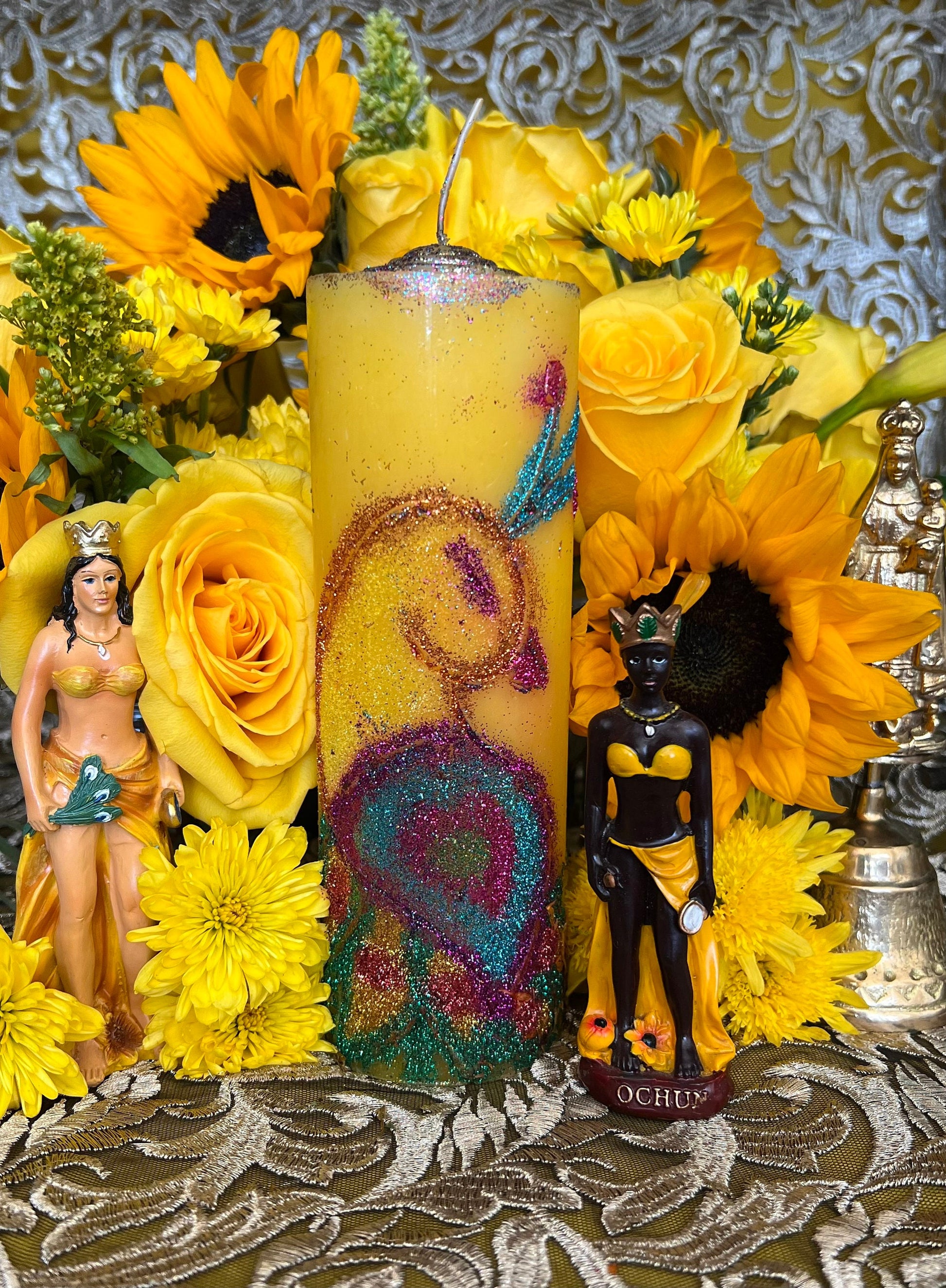 Oshun Hand-Carved Candle + 24K Gold + Ochun + Orisha + Santeria + Ifa + Yoruba + Lukumi + Santerismo